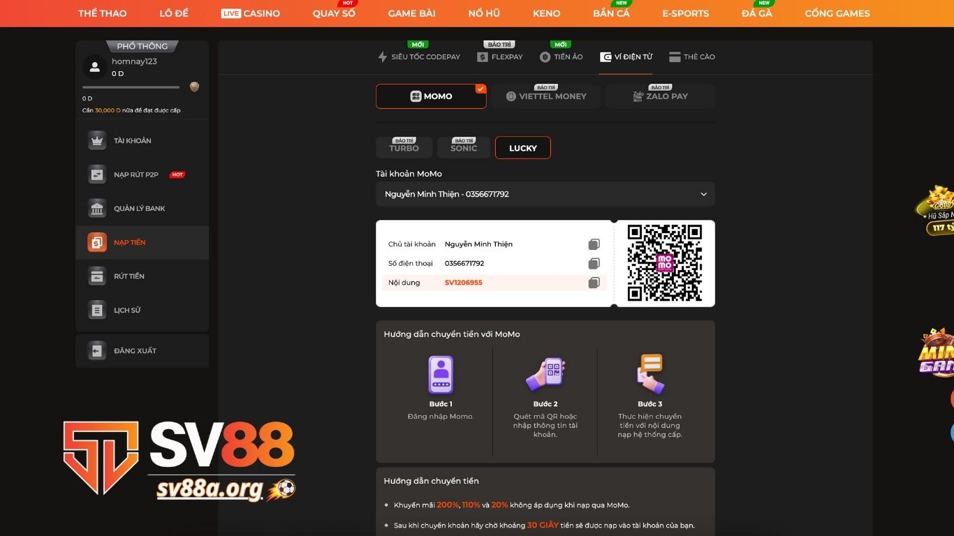 Lưu ý khi nạp tiền SV88 lần đầu