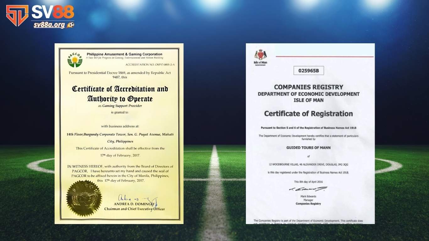 Tổng hợp các giấy phép hoạt động của SV88